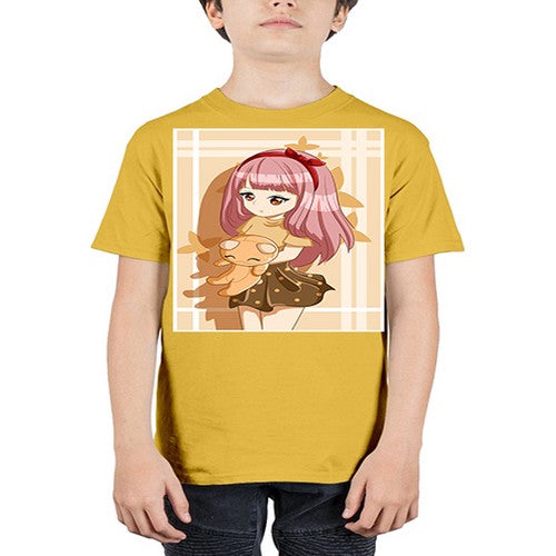 Cute and beautiful girl long pink hair with doll 9# - anime - Youth Tee Unisex