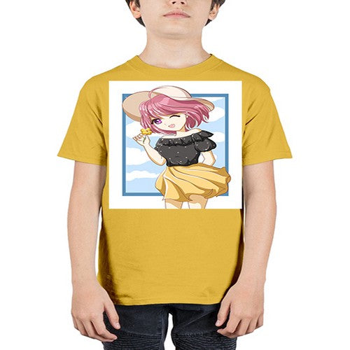 Cute and beautiful girl pink hair with hat in the summer 146# - anime - Youth Tee Unisex
