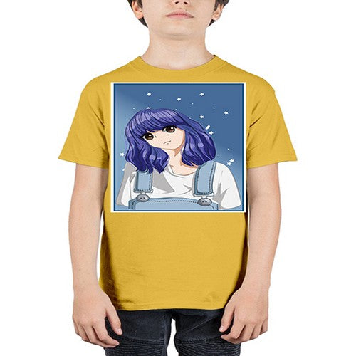 Cute and beautiful girl short purple hair 144# - anime - Youth Tee Unisex