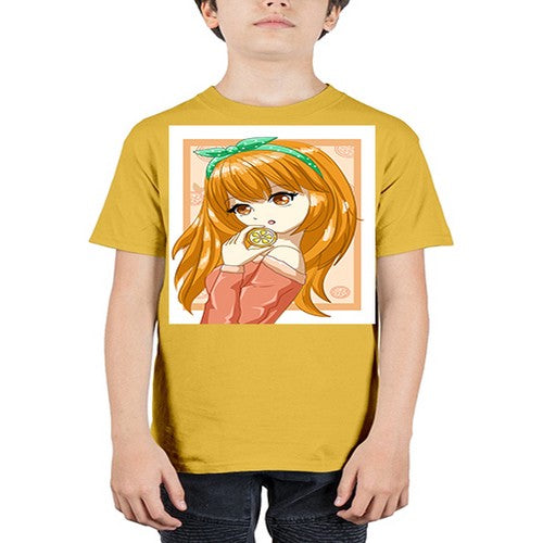 Cute and beautiful girl with orange in the summer 174# - anime - Youth Tee Unisex