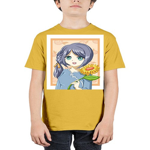 Cute and beautiful girl with sunflower in the summer 165# - anime - Youth Tee Unisex