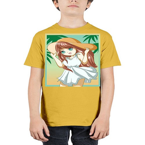 Cute and beautiful girl with white dress in beach at summer 162# - anime - Youth Tee Unisex