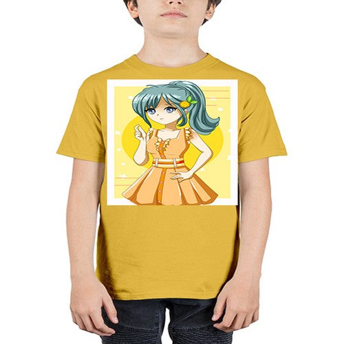 Cute and beautiful orange theme girl in summer 45# - anime - Youth Tee Unisex