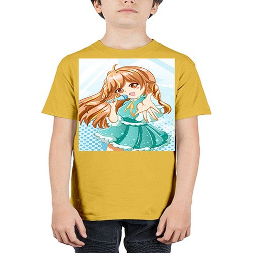 Cute and beautiful singer girl with green dress 163# - anime - Youth Tee Unisex