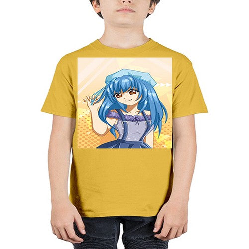 Cute and funny girl with blue hair in purple dress 83# - anime - Youth Tee Unisex