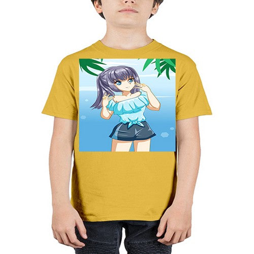 Cute and happy girl with blue shirt in summer 125# - anime - Youth Tee Unisex