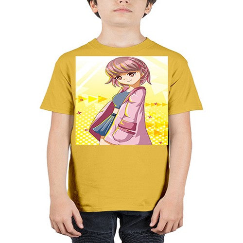 Cute and happy girl with pink coat 111# - anime - Youth Tee Unisex