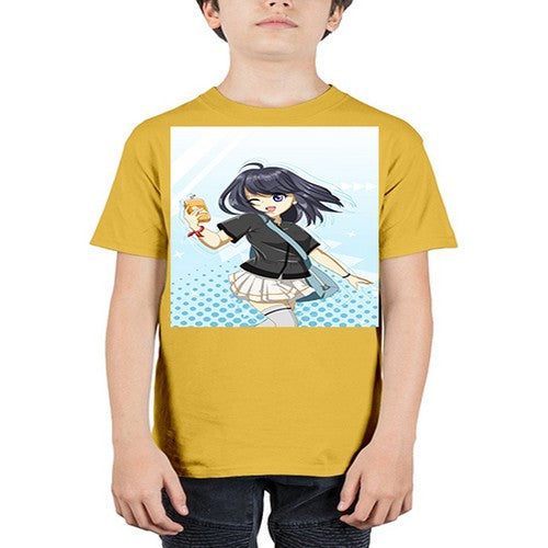Cute and happy student girl with banana milk 4# - anime - Youth Tee Unisex