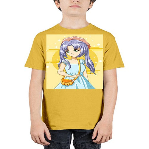 Cute and soft girl blue hair with blue dress in summer holiday 60# - anime - Youth Tee Unisex