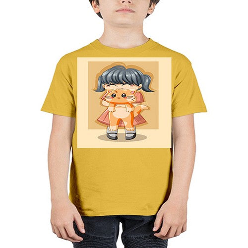 Cute girl with cat animal day 135# - anime - Youth Tee Unisex