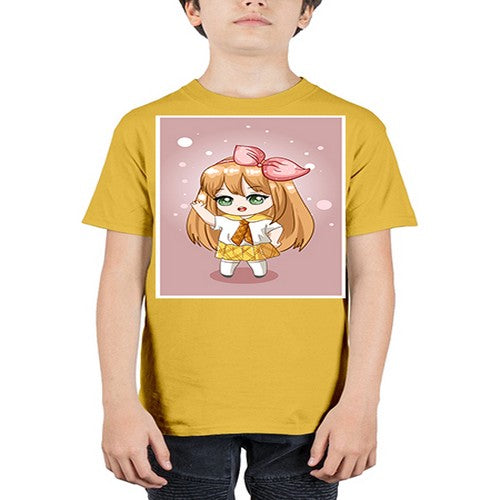 Cute little girl yellow hair wearing uniform 130# - anime - Youth Tee Unisex