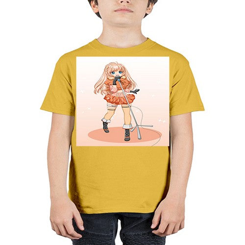 Happy and beautiful singer woman with microphone 160# - anime - Youth Tee Unisex