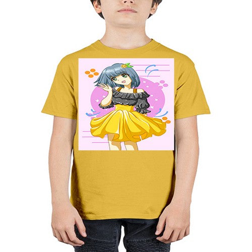 Happy and funny girl with black yellow dress in summer 41# - anime - Youth Tee Unisex