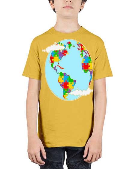 earth autism awareness heart puzzle 83# - autism - Youth Tee Unisex