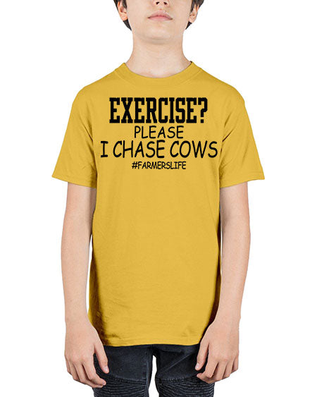 exercise please i chase cows - cow - Youth Tee Unisex