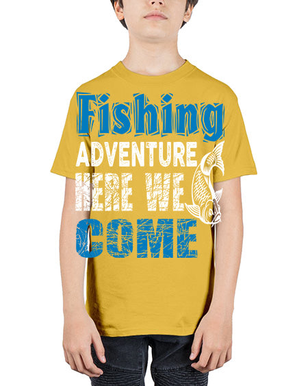 fishing adventure here we come png 79# - shark-fish - Youth Tee Unisex
