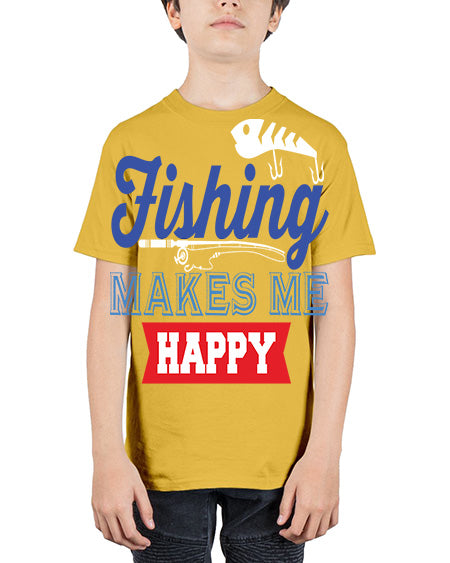fishing makes me happy png 78# - shark-fish - Youth Tee Unisex