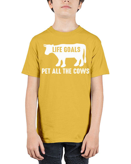 life goals pet all the cows - cow - Youth Tee Unisex
