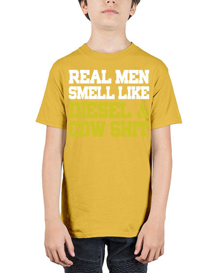 real men smell like diesel and cow poop - cow - Youth Tee Unisex