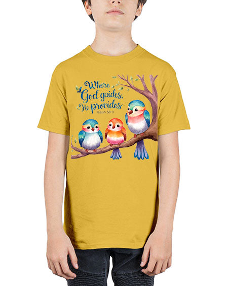 where god guides, he provides 77# - birds - Youth Tee Unisex