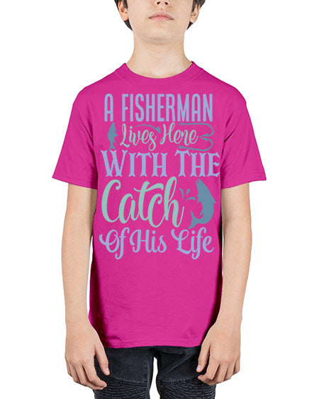 A Fisherman Lives Here With The Catch Of His Life 125# - shark-fish - Youth Tee Unisex