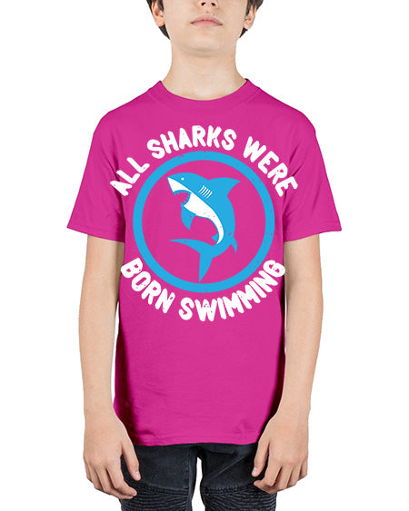 All sharks were born swimming Style 100# - shark-fish - Youth Tee Unisex