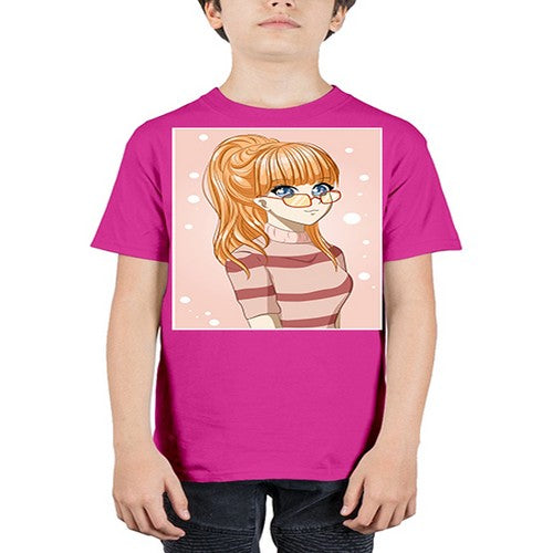 Beautiful and cool girl orange hair with glasses 105# - anime - Youth Tee Unisex