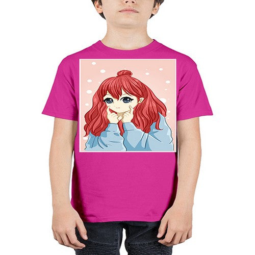 Beautiful and cute girl long red hair with jacket 150# - anime - Youth Tee Unisex