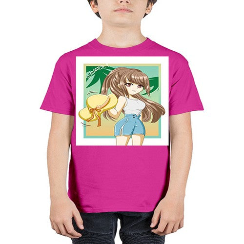Beautiful and cute girl with hat on the beach in the summer 154# - anime - Youth Tee Unisex