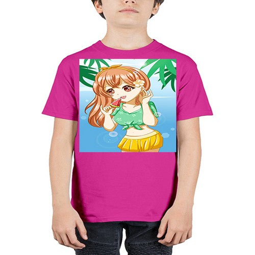 Beautiful and cute girl yellow hair with ice cream in beach in the summer 178# - anime - Youth Tee Unisex