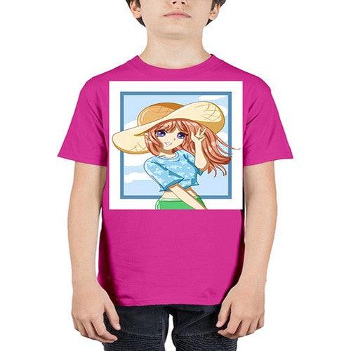 Beautiful and happy girl with blue shirt in summer 51# - anime - Youth Tee Unisex