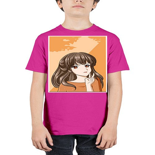 Beautiful and pretty girl long hair with orange background 100# - anime - Youth Tee Unisex