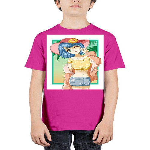 Beautiful and sexy girl on the beach with cute hat in summer 1# - anime - Youth Tee Unisex