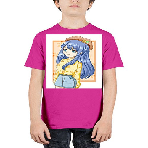 Beautiful and soft girl blue hair in summer 153# - anime - Youth Tee Unisex