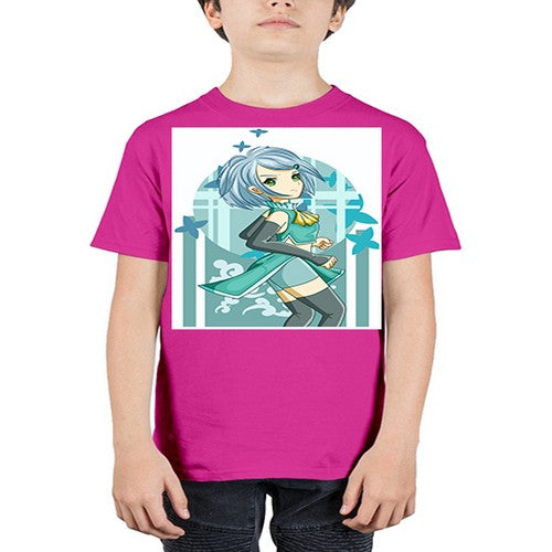 Beautiful girl blue hair with green clothes 161# - anime - Youth Tee Unisex