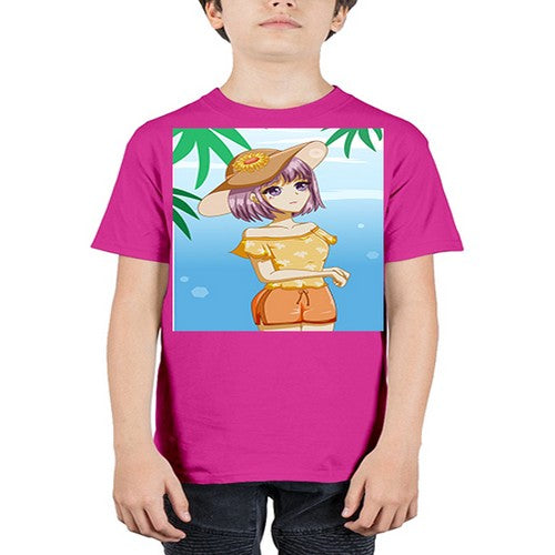 Beautiful girl in summer with sunflower 116# - anime - Youth Tee Unisex