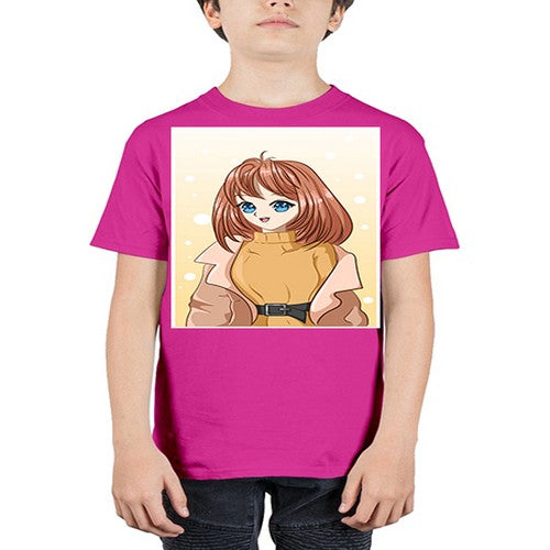 Beautiful girl short hair wearing winter clothes 168# - anime - Youth Tee Unisex