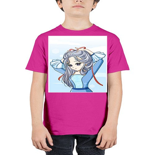 Beautiful princess silver hair with blue dress 120# - anime - Youth Tee Unisex