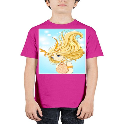 Beautiful queen with gold hair and gold horn crown 39# - anime - Youth Tee Unisex