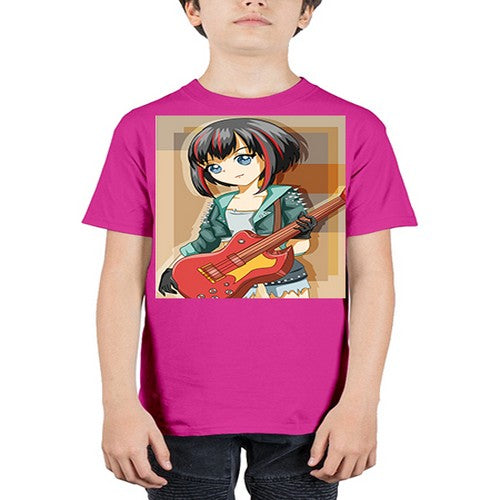 Beautiful rock girl with bass guitar perform 173# - anime - Youth Tee Unisex