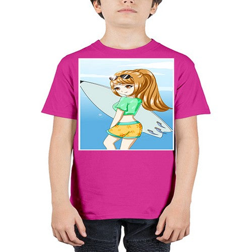 Cool and beautiful girl with surfboard in the summer 172# - anime - Youth Tee Unisex