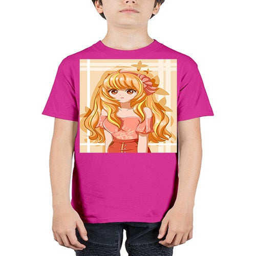 Cute and beautiful girl blonde hair with ribbon 110# - anime - Youth Tee Unisex