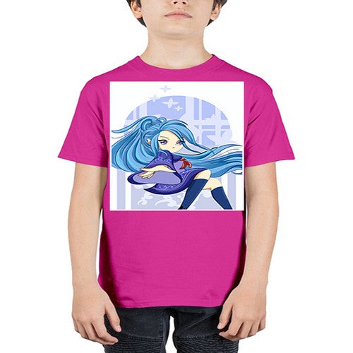 Cute and beautiful girl blue long hair cartoon 155# - anime - Youth Tee Unisex