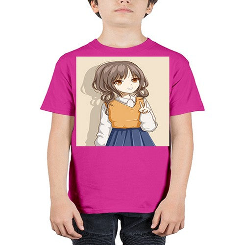 Cute and beautiful girl brown hair wearing uniform 71# - anime - Youth Tee Unisex
