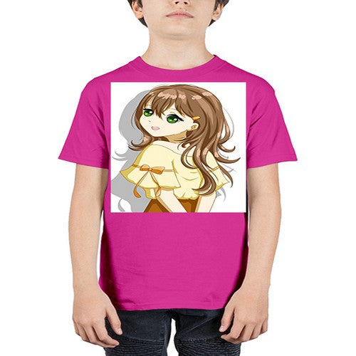 Cute and beautiful girl brown hair with yellow blouse 69# - anime - Youth Tee Unisex
