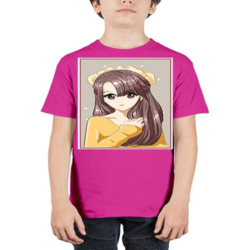 Cute and beautiful girl brown long hair and ribbon 136# - anime - Youth Tee Unisex