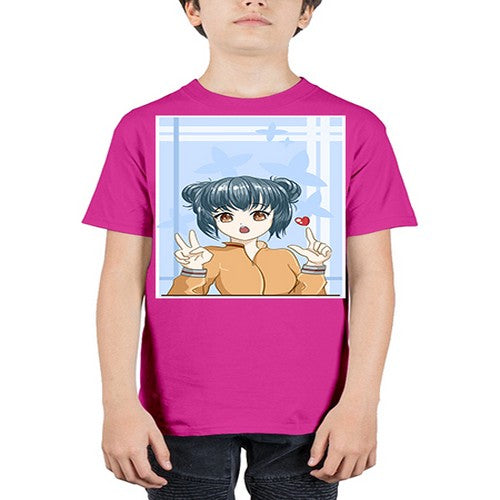 Cute and beautiful girl dark blue hair with love 74# - anime - Youth Tee Unisex