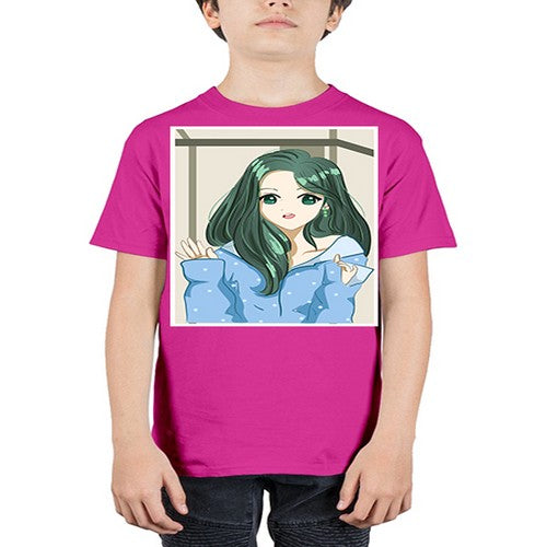 Cute and beautiful girl green long hair 134# - anime - Youth Tee Unisex