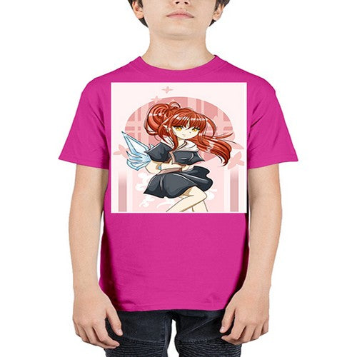 Cute and beautiful girl red long hair with sword cartoon 157# - anime - Youth Tee Unisex