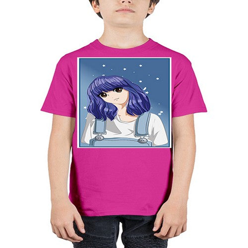 Cute and beautiful girl short purple hair 144# - anime - Youth Tee Unisex